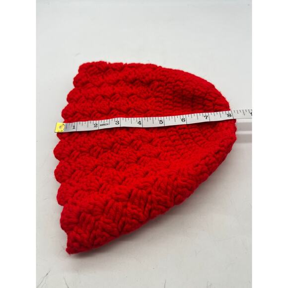 Red crochet knit woven hat beanie cap scallop edge colorful Small Womens - Picture 6 of 6